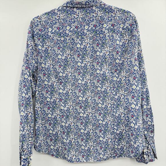 J. Crew Liberty Fabric Cotton Poplin Button Down Shirt Sz 14 Blue Indigo Floral - Picture 2 of 11